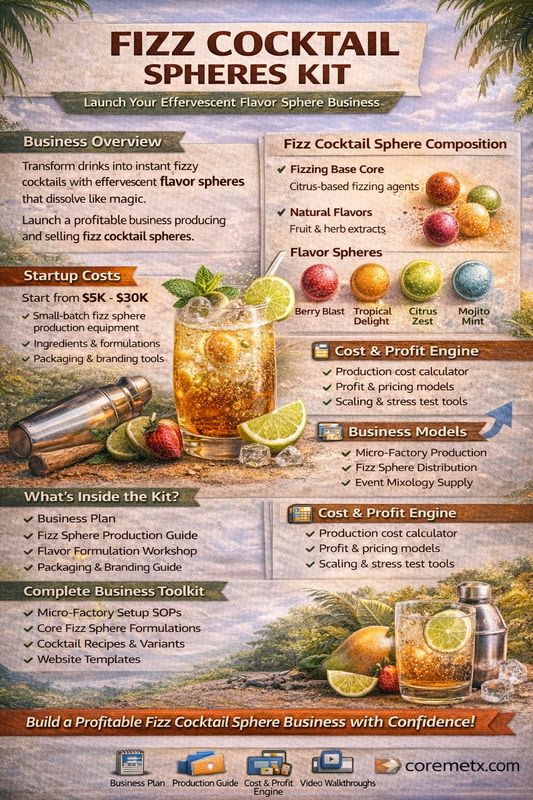 Create cocktail spheres and build a premium product business with Coremet Ltd's complete cocktail kit for entrepreneurs.