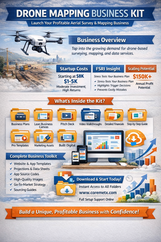 Coremet Ltd drone mapping business kit with client strategies, system setup, and execution tools for building a profitable drone mapping enterprise.