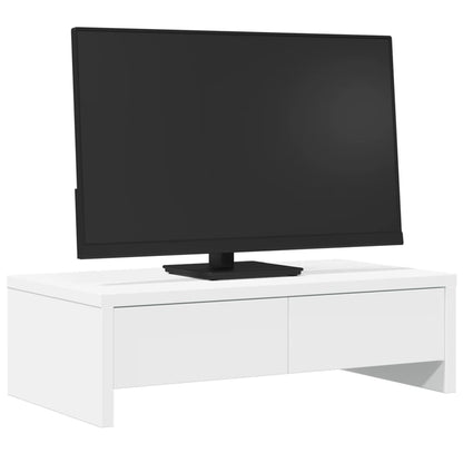 Wood monitor stand with drawers from Coremet Ltd, featuring a 50x design, ideal for office organization and workspace support.