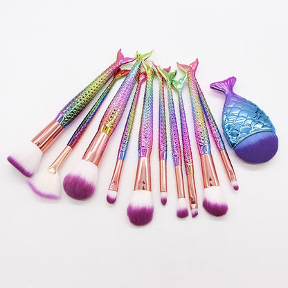 Set of 10 Mermaid-themed makeup brushes by Coremet Ltd, ideal for beauty tools and professional makeup application.