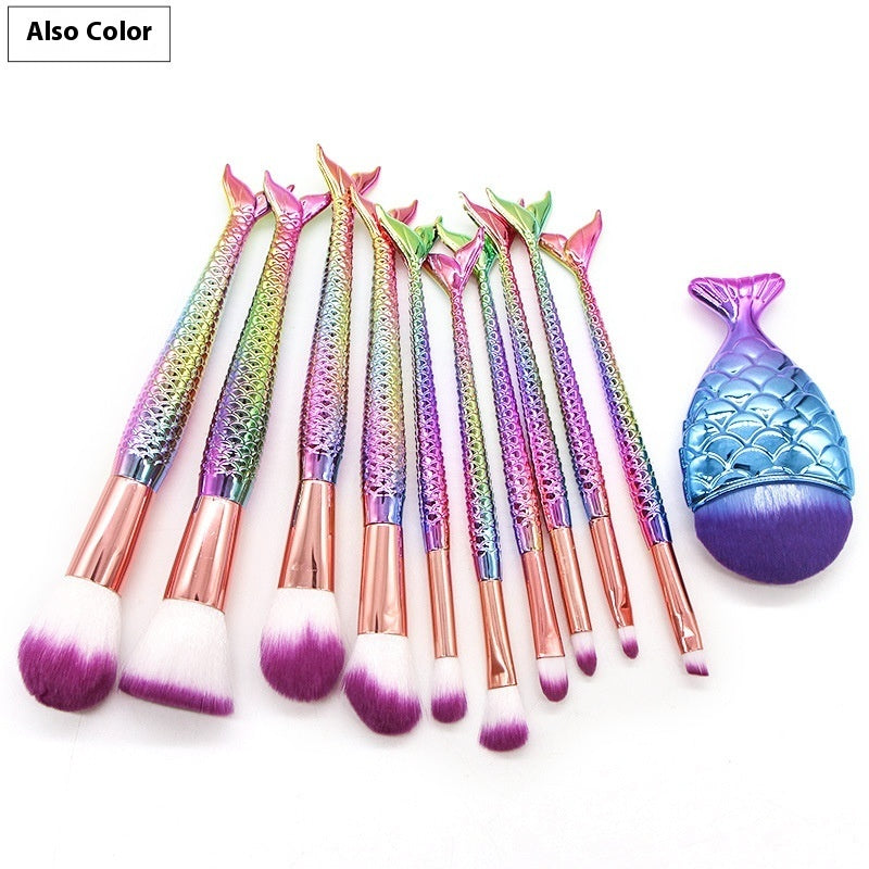 Coremet Ltd mermaid-themed makeup brushes set with 10 beauty tools, perfect for professional or personal makeup application.