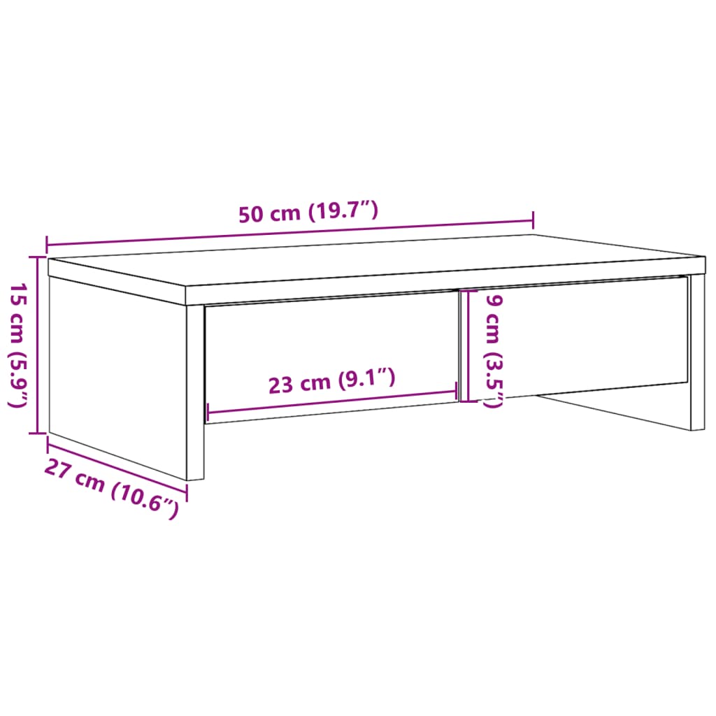 Wood monitor stand with drawers, designed for business use, featuring a 50x base from Coremet Ltd.