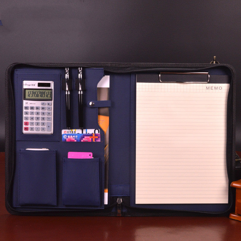 A4 leather sales folder from Coremet Ltd, stylish black business kit with multiple compartments for organizing documents.