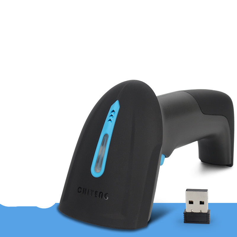 Wireless barcode scanner from Coremet Ltd, part of business kits, shown in a professional workspace setting.