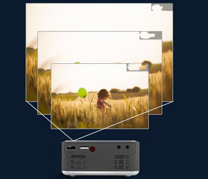 Portable Mini Projector by Coremet Ltd showing 1080P HD display, compact design, suitable for home and business presentations.