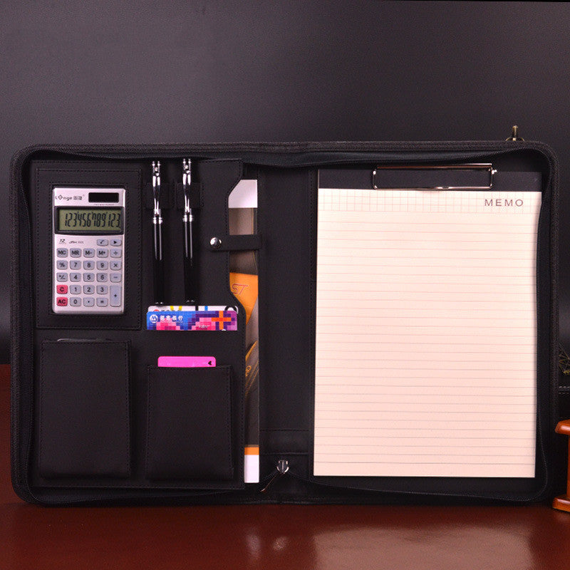 A4 leather sales folder from Coremet Ltd, part of business kits, featuring a sleek, professional black leather design.