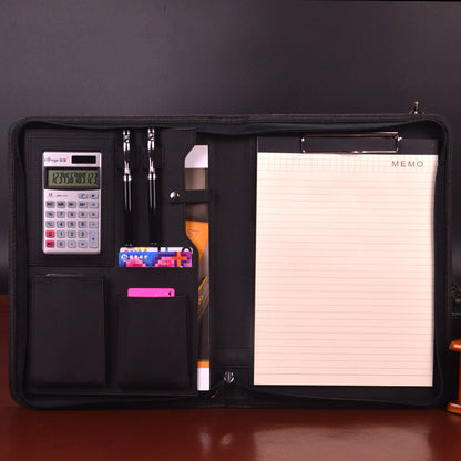 A4 leather sales folder from Coremet Ltd, part of business kits, featuring a sleek, professional black leather design.