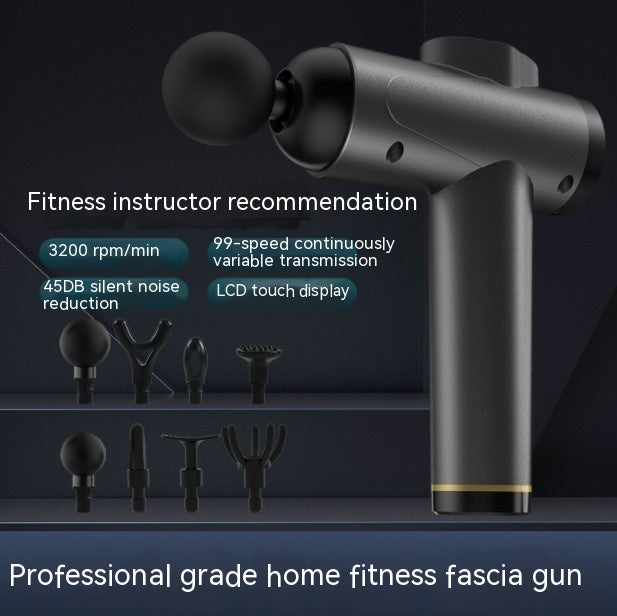 Coremet Ltd massage gun for muscle relaxation, featuring a professional business kit with multiple attachments and a sleek design.
