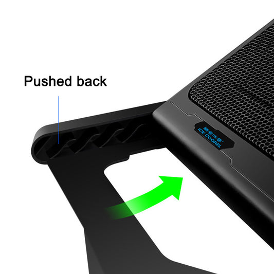 Coremet Ltd laptop cooling stand with integrated USB fan, designed for business use, showing the stand and fan in use.