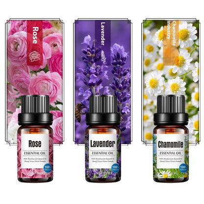 Aroma diffuser with 10ml bottle of sweet orange and lavender essential oils, ideal for home or office aromatherapy.