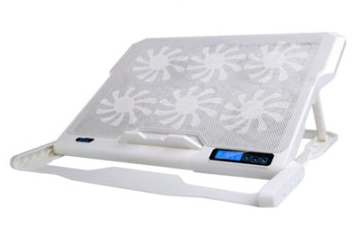 Laptop cooling stand with built-in USB fan, designed for business use, by Coremet Ltd, featuring adjustable support and ventilation.