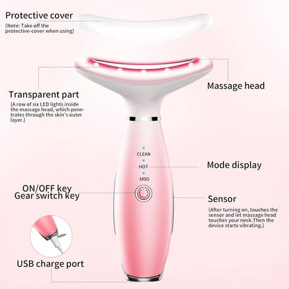 Coremet Ltd neck face massager with thermal, vibration, and face sculpting features in a sleek skincare tool.