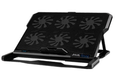 Coremet Ltd laptop cooling stand with built-in USB fan, black ergonomic design for improved airflow and cooling.