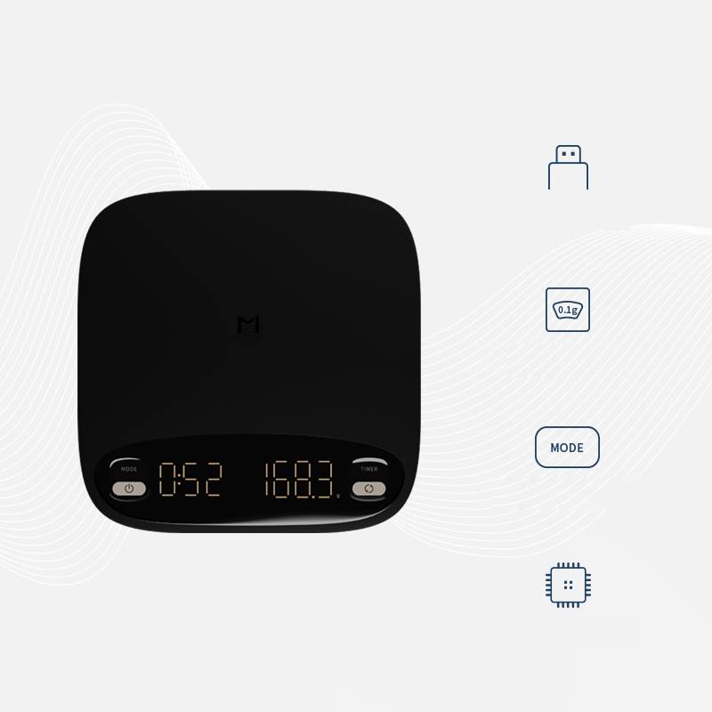 Coremet Ltd handcrafted precision coffee weighing scale from business kits, featuring a sleek digital display and stainless steel surface.