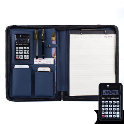 A4 leather sales folder in black with Coremet Ltd branding, designed for business organization and document storage.