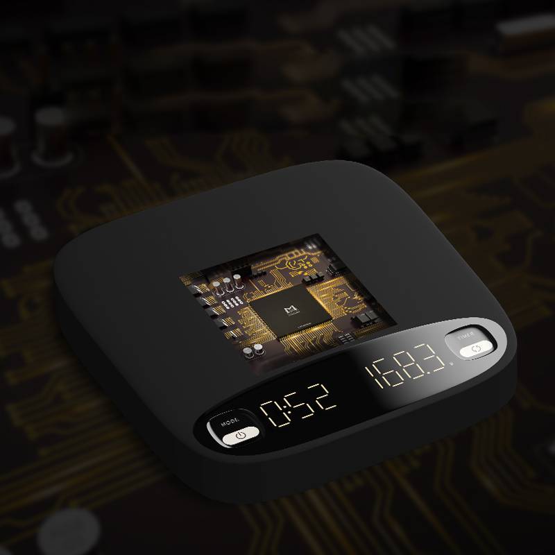 Coremet Ltd handcrafted precision coffee weighing scale, a sleek business kit with digital display for accurate coffee measurements.