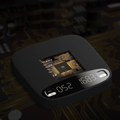 Coremet Ltd handcrafted precision coffee weighing scale, a sleek business kit with digital display for accurate coffee measurements.