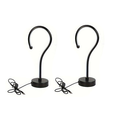 Coremet Ltd Dual Question Mark Dimmable Desk Lamp in black with adjustable arm and modern design on a workspace.