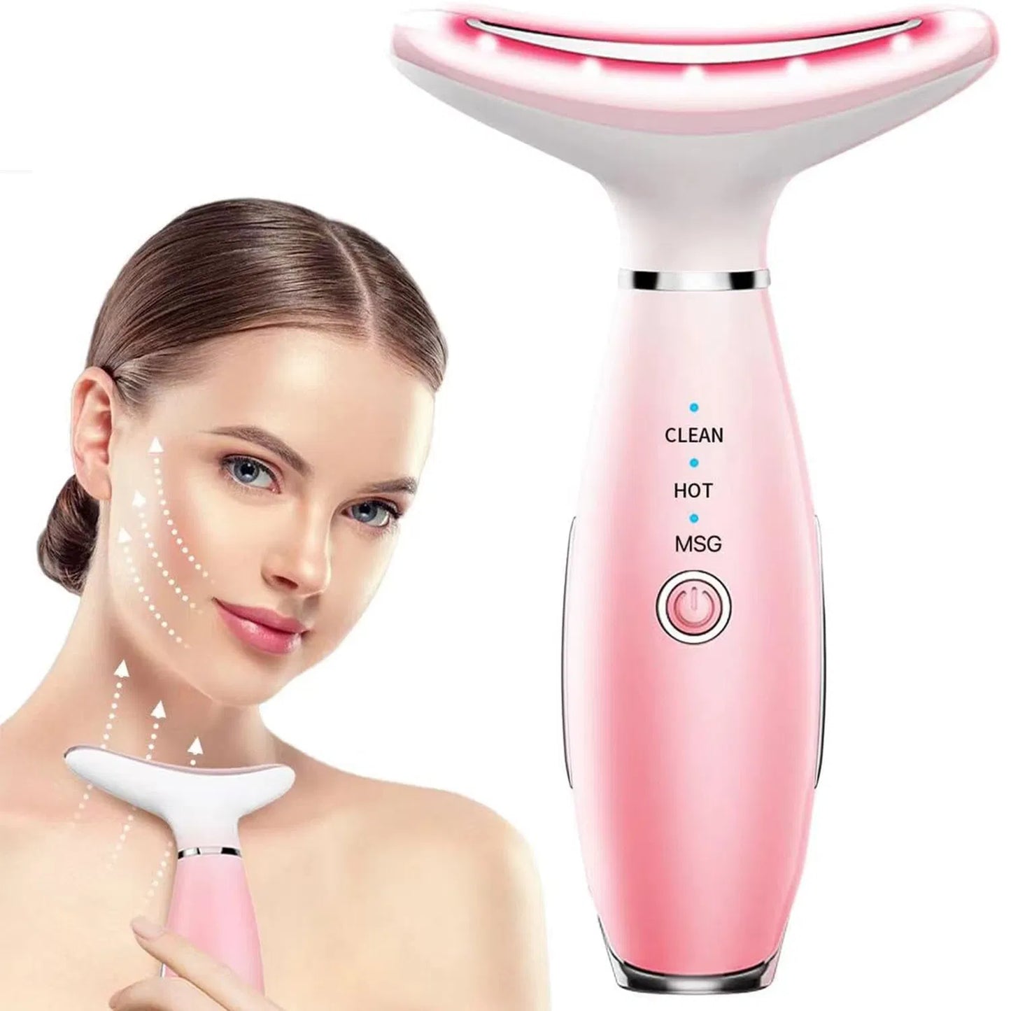 Coremet Ltd neck and face massager with thermal and vibration features for skin tightening and facial sculpting.