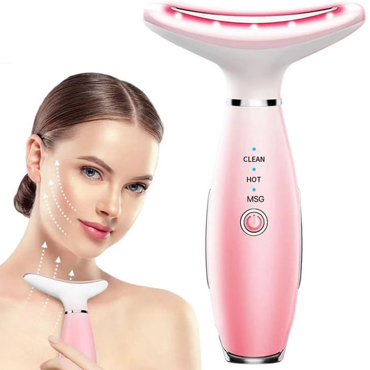 Coremet Ltd neck and face massager with thermal and vibration features for skin tightening and facial sculpting.