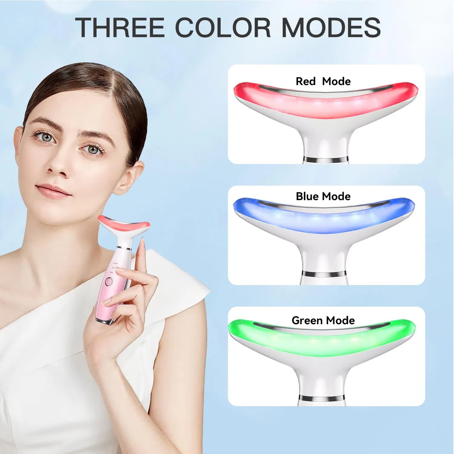 Coremet Ltd Neck Face Massager with thermal, vibration, and 3-in-1 facial sculpting tool for skin care and face massage.