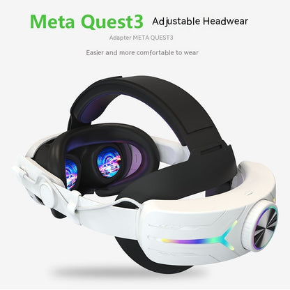 Coremet Ltd VR headset with built-in 8000mAh power bank, designed for business kits, shown with adjustable head straps and lenses.