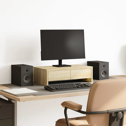 Wood monitor stand with drawers from Coremet Ltd, 50x, ideal for business use, featuring a sturdy design and organized storage.