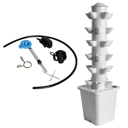 White hydroponic indoor planting system business kit from Coremet Ltd with nutrient reservoirs and planting trays.