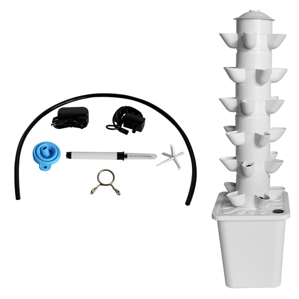 White hydroponic indoor planting system business kit with multiple plant containers and nutrient reservoirs by Coremet Ltd.