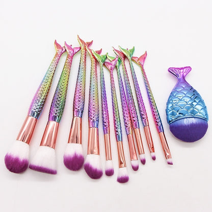 Coremet Ltd mermaid makeup brushes set with 10 beauty tools, perfect for professional makeup application and creative looks.