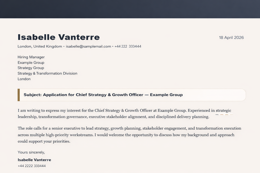 Digital download of a cover letter generated by Coremet Ltd's CV and Cover Letter Generator software.