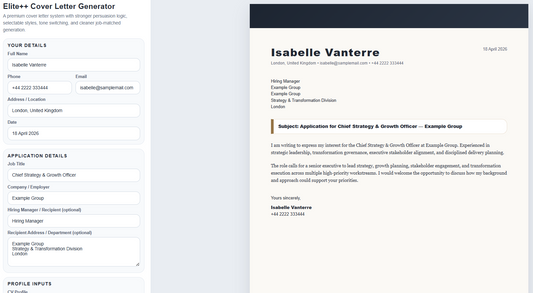 Digital download of CoremetX Cover Letter Generator showing a user-friendly interface for creating professional cover letters.