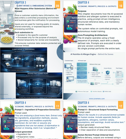 Coremet Ltd AI Nutrition & Allergen Data Analysis Business Kit screenshot showing app interface and setup tools for launching AI services.