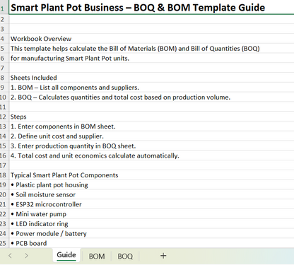 Screenshot of Coremet Ltd's smart plant pot business kit app interface and system components for starting a smart plant business.