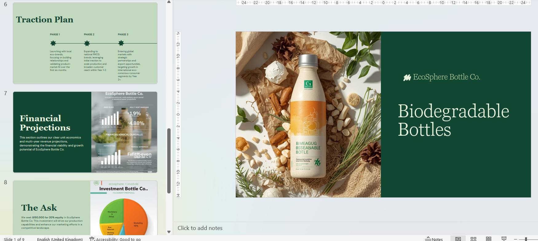 Screenshot of Coremet Ltd Create Bottles from Paper business kit, showing packaging and branding materials for eco-friendly paper bottle business.