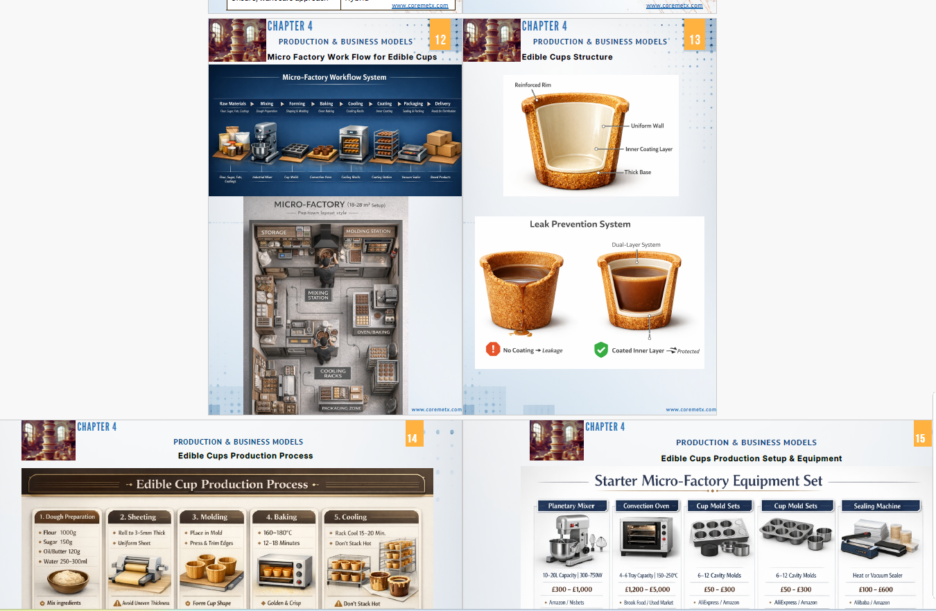 Screenshot of Coremet Ltd's Create Edible Cups and Build a Real Business kit, showing the complete setup for edible cup production.