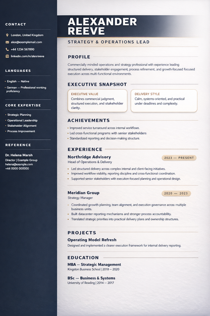 Signature executive CV template by CoremetX, designed for professional digital downloads with unlimited use and zero limits.