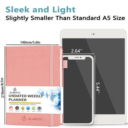 Jubtic A5 weekly and monthly planner by Coremet Ltd, non-dated business planner with a sleek cover and organized interior pages.