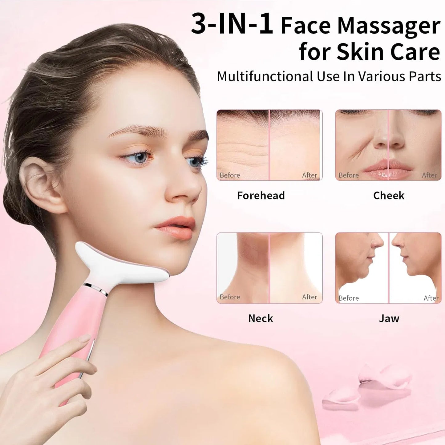 Coremet Ltd neck and face massager with thermal, vibration, and 3-in-1 facial sculpting tool for skin care and face massage.