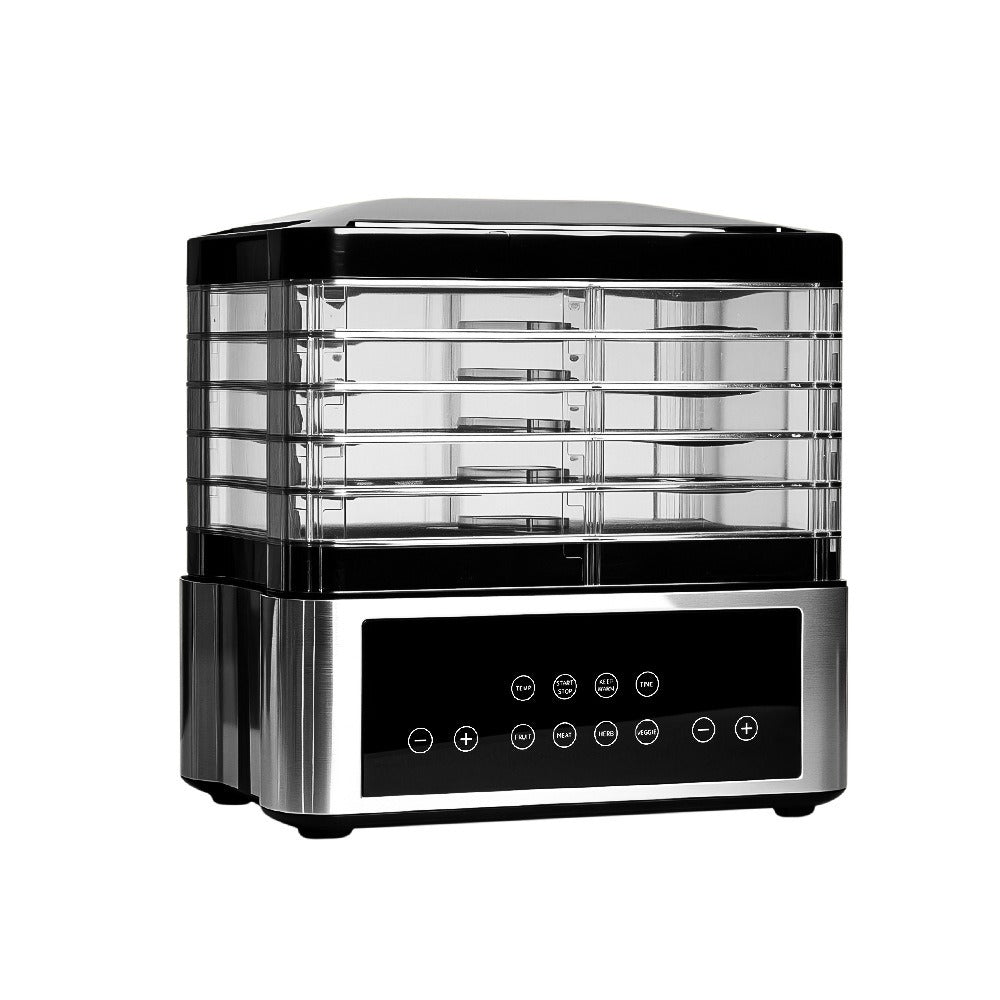 Coremet Ltd stainless steel food dehydrator for drying fruits and snacks, part of business kit with multiple drying trays.