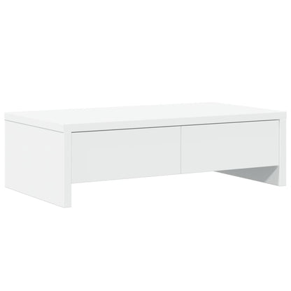 Wood monitor stand with drawers by Coremet Ltd, featuring a 50x size and sleek design for organized workspace storage.