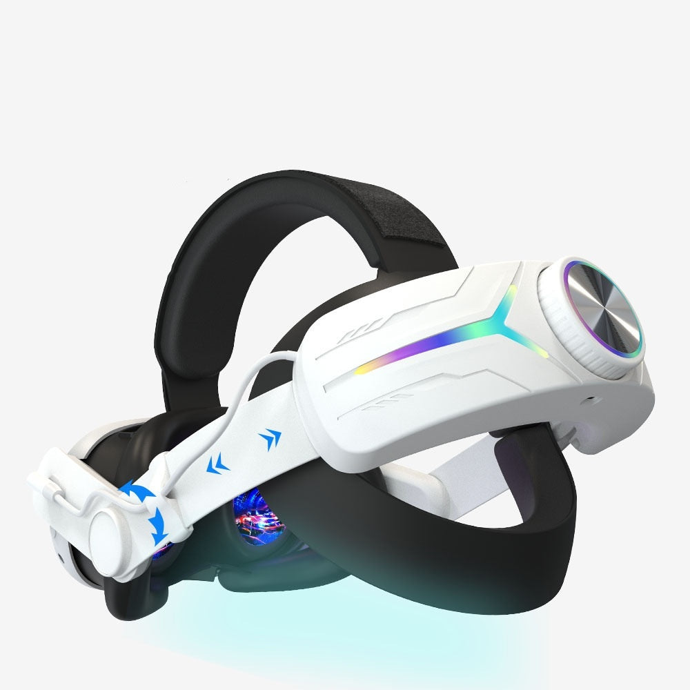 Coremet Ltd VR headset with built-in 8000mAh power bank, designed for business use, showing adjustable head strap and display lenses.